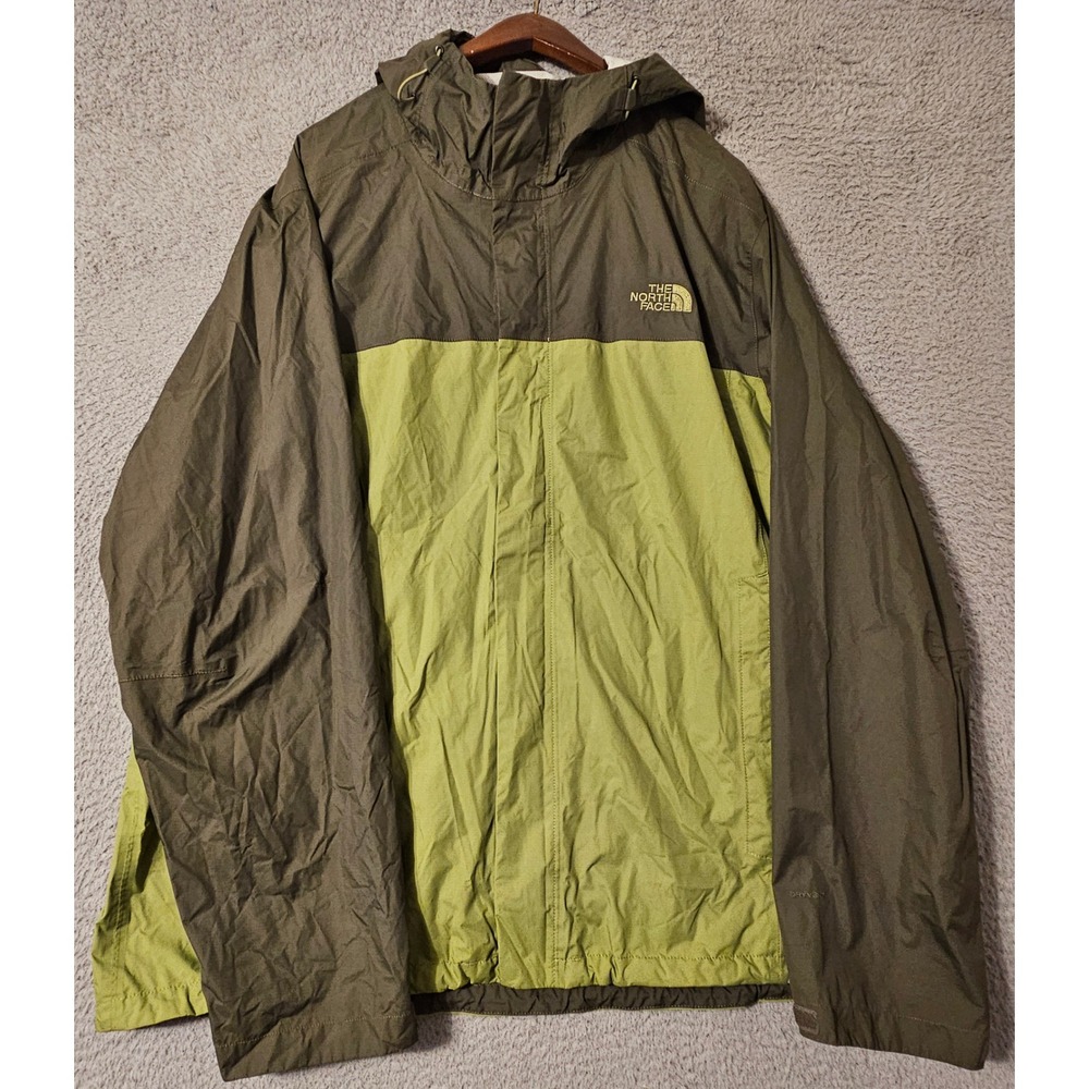 The North Face DryVent Hooded Rain Jacket Mens XXL Green Two Tone Full Zip Shell